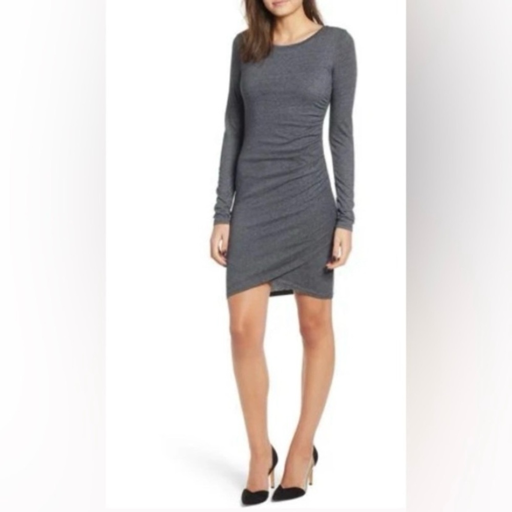 Leith Women's Ruched Long Sleeve Bodycon Jersey Dress